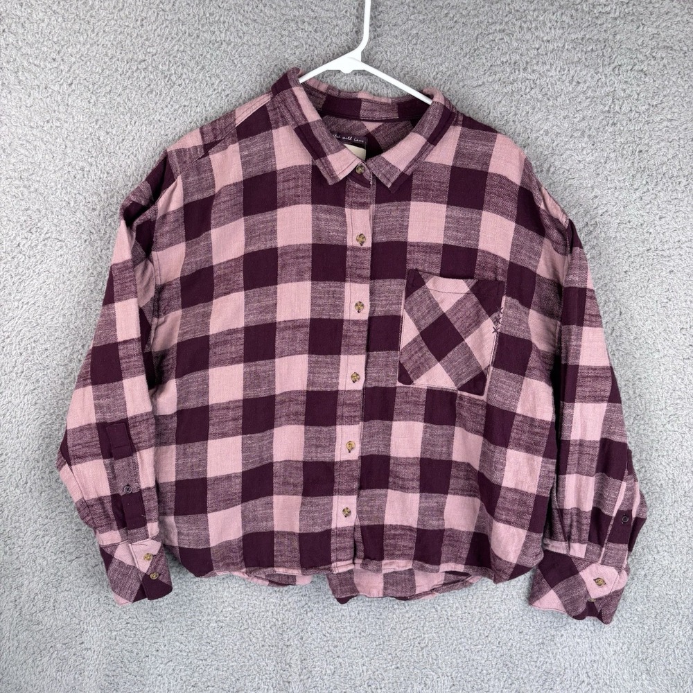 Scotch & Soda Women's Flannel Size‎ Small Oversized Cropped Pink Plum Plaid